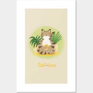 Cute yoga cat drinking tea Posters and Art